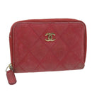 CHANEL Matelasse Coin Purse Lamb Skin Red CC Auth 65239-1