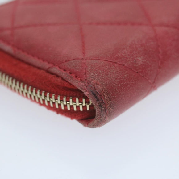 CHANEL Matelasse Coin Purse Lamb Skin Red CC Auth 65239