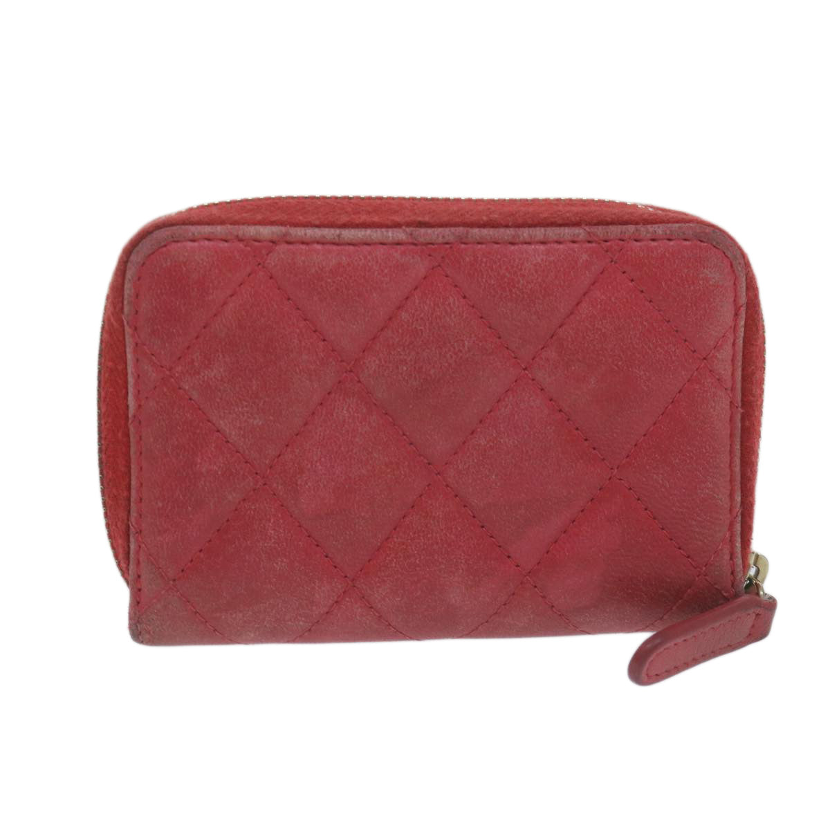 CHANEL Matelasse Coin Purse Lamb Skin Red CC Auth 65239 - 0