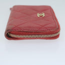 CHANEL Matelasse Coin Purse Lamb Skin Red CC Auth 65239-3