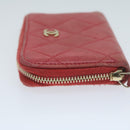 CHANEL Matelasse Coin Purse Lamb Skin Red CC Auth 65239-4
