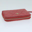CHANEL Matelasse Coin Purse Lamb Skin Red CC Auth 65239-5