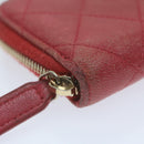 CHANEL Matelasse Coin Purse Lamb Skin Red CC Auth 65239-14