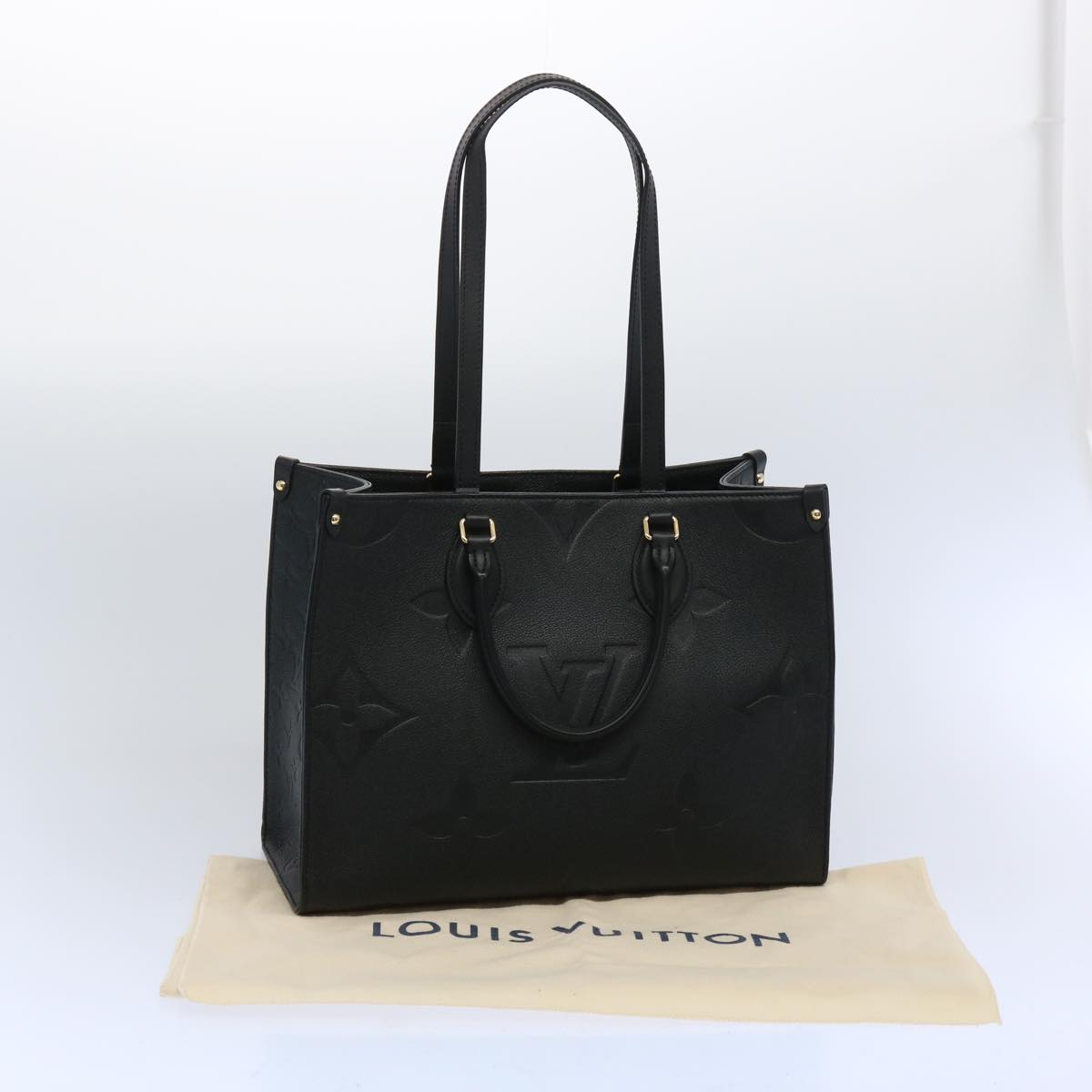 LOUIS VUITTON Monogram Empreinte On the Go MM Tote Bag Black M45595 Auth 65247SA