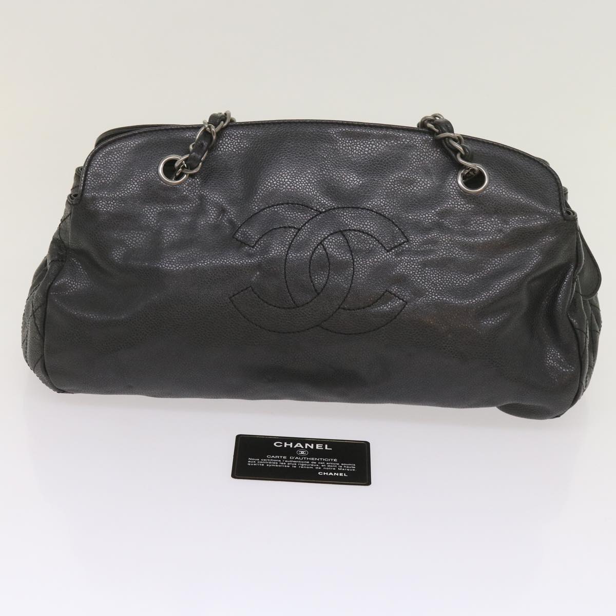 CHANEL Chain Shoulder Bag Caviar Skin Black CC Auth 65255A