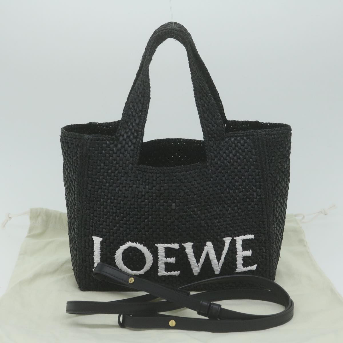 LOEWE Tote Small Hand Bag Raffia 2way Black A685B59X01 Auth 65256SA