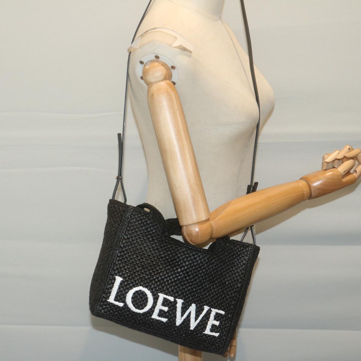 LOEWE Tote Small Hand Bag Raffia 2way Black A685B59X01 Auth 65256SA