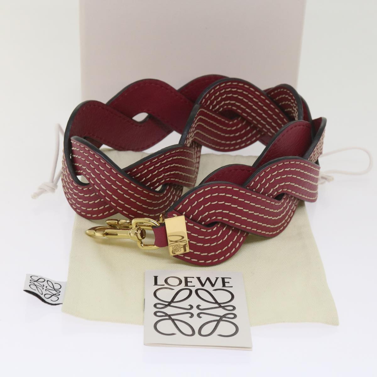 LOEWE Shoulder Strap Leather 31.5"" Red Auth 65276A