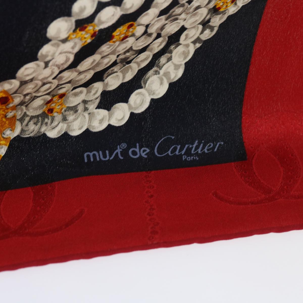 CARTIER PANTHERE Scarf Silk Red Auth 65279