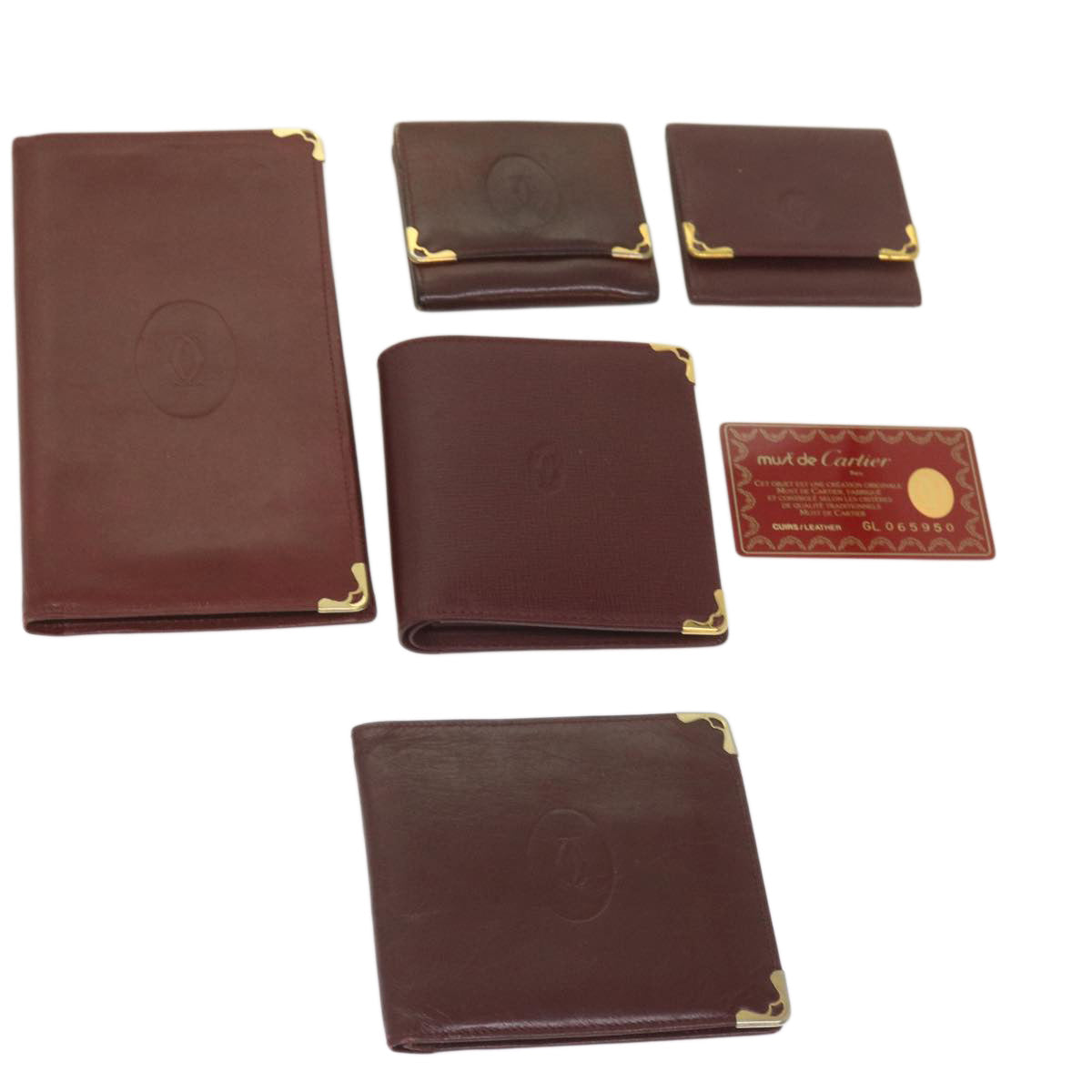 CARTIER Billfold Wallet Leather 5Set Red Auth 65284