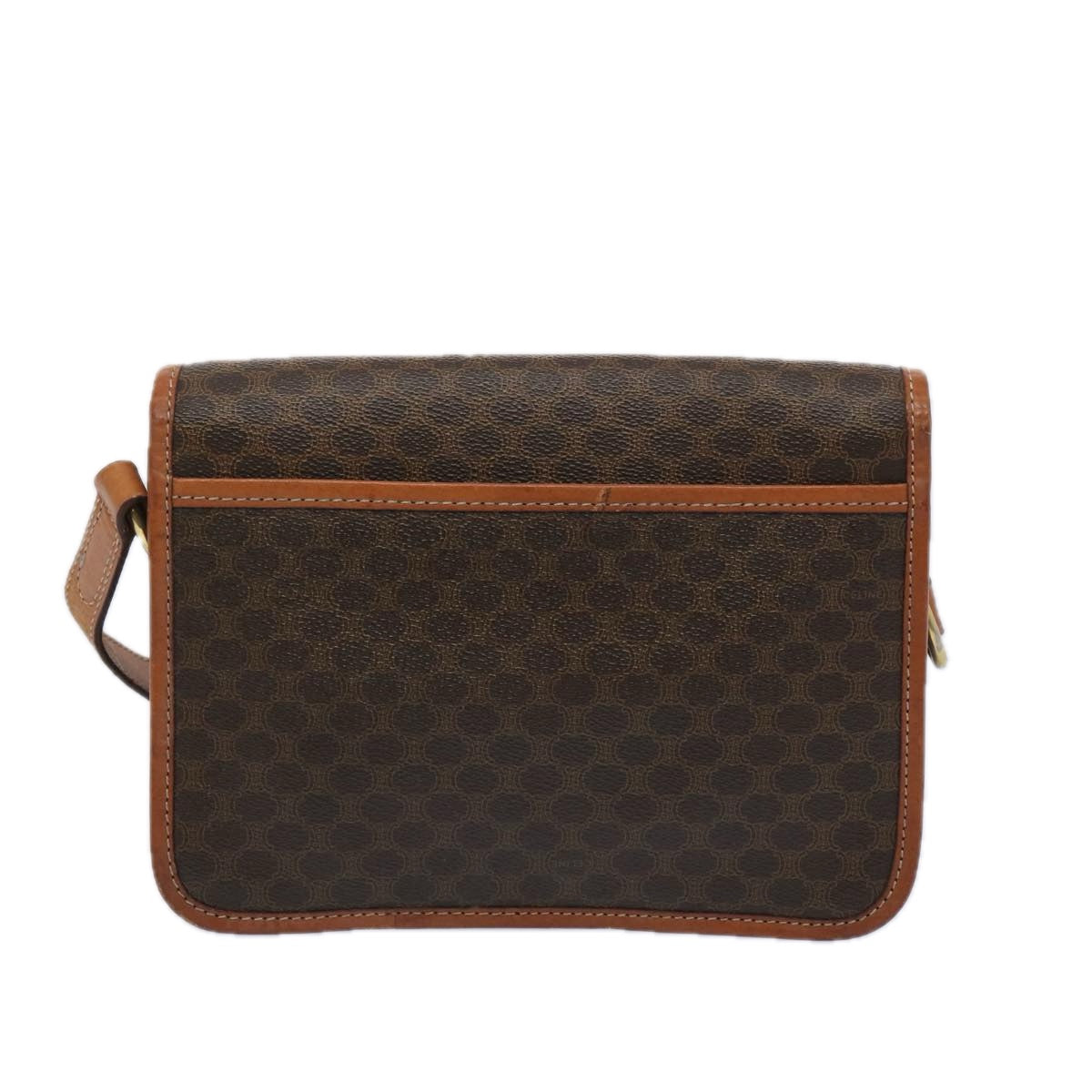 CELINE Macadam Canvas Shoulder Bag PVC Leather Brown Auth 65289
