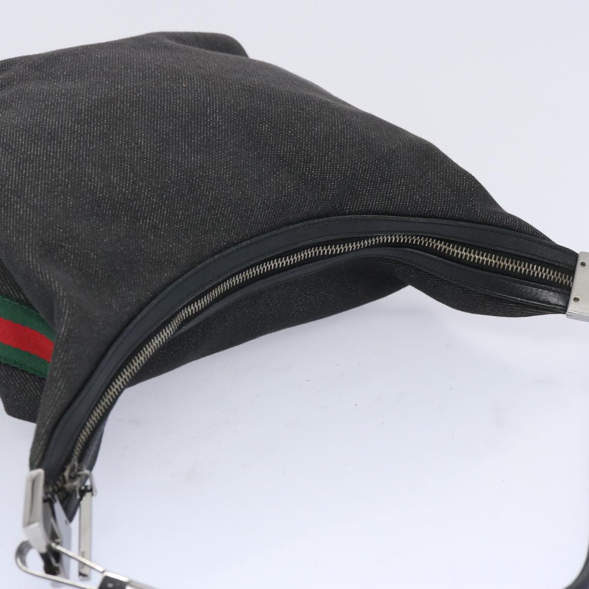 GUCCI Web Sherry Line Shoulder Bag Canvas Black Red Green 01234 Auth 65291