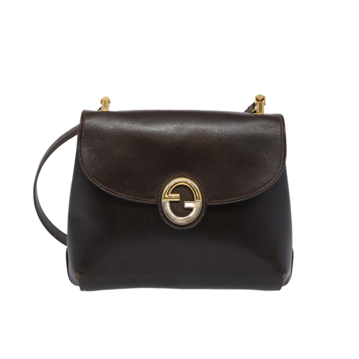 GUCCI Shoulder Bag Leather Brown Auth 65292