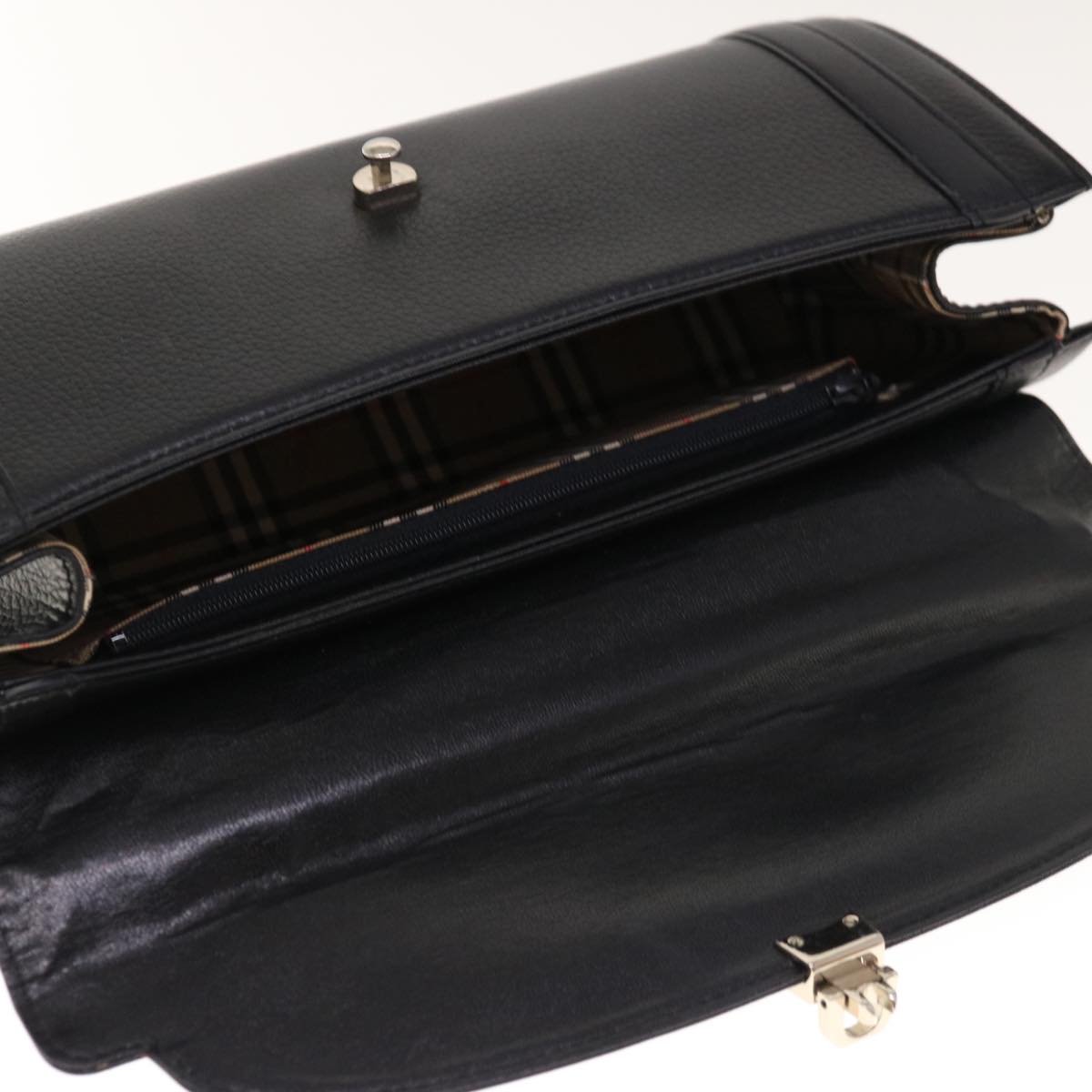 Burberrys Hand Bag Leather Black Auth 65297