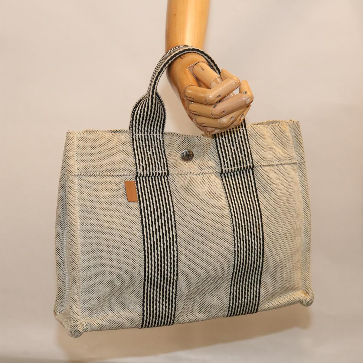 HERMES New Fourre Tout Hand Bag Canvas Gray Auth 65310