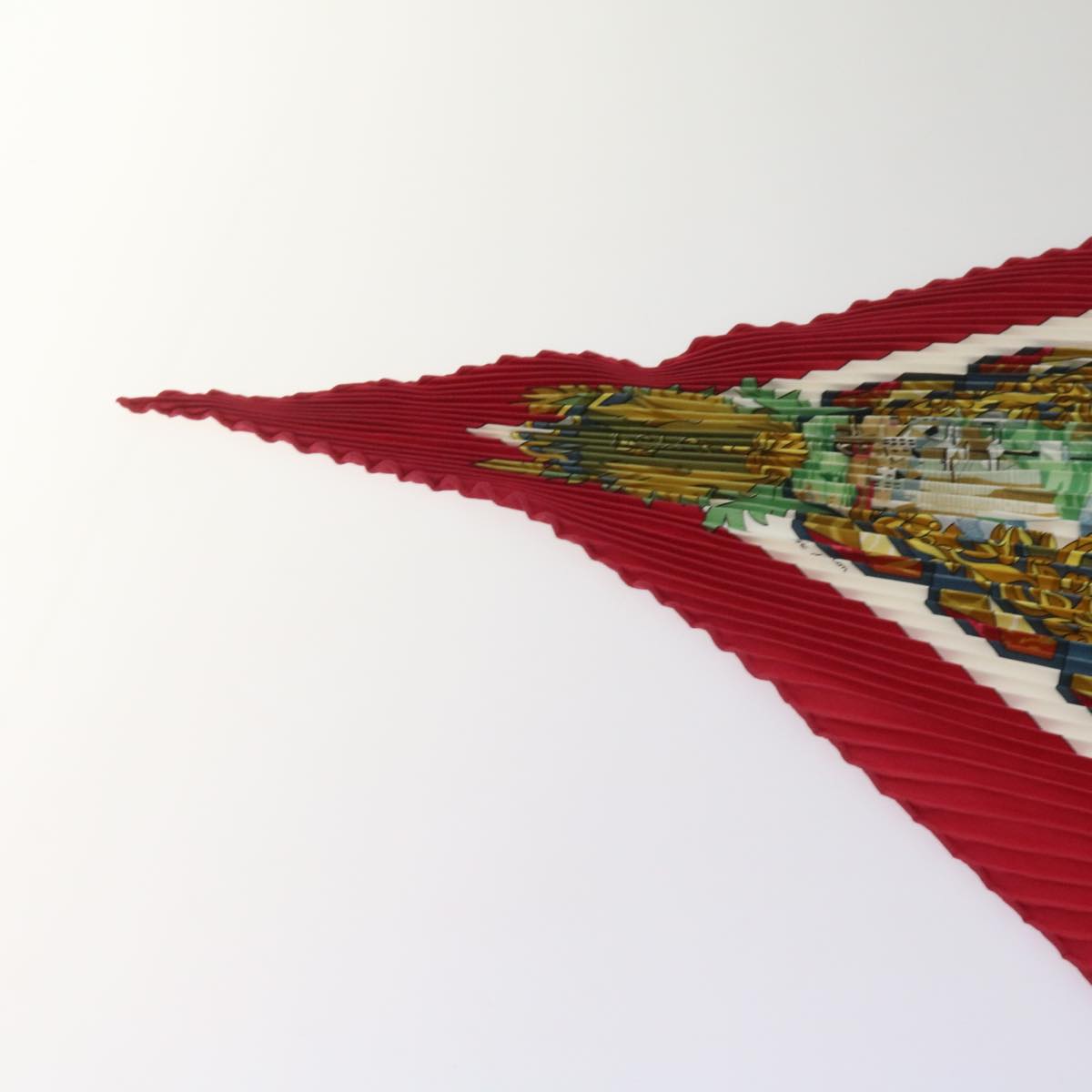 HERMES Carre Pleated LENTENTE CORDIALE Scarf Silk Red Auth 65314 - 0