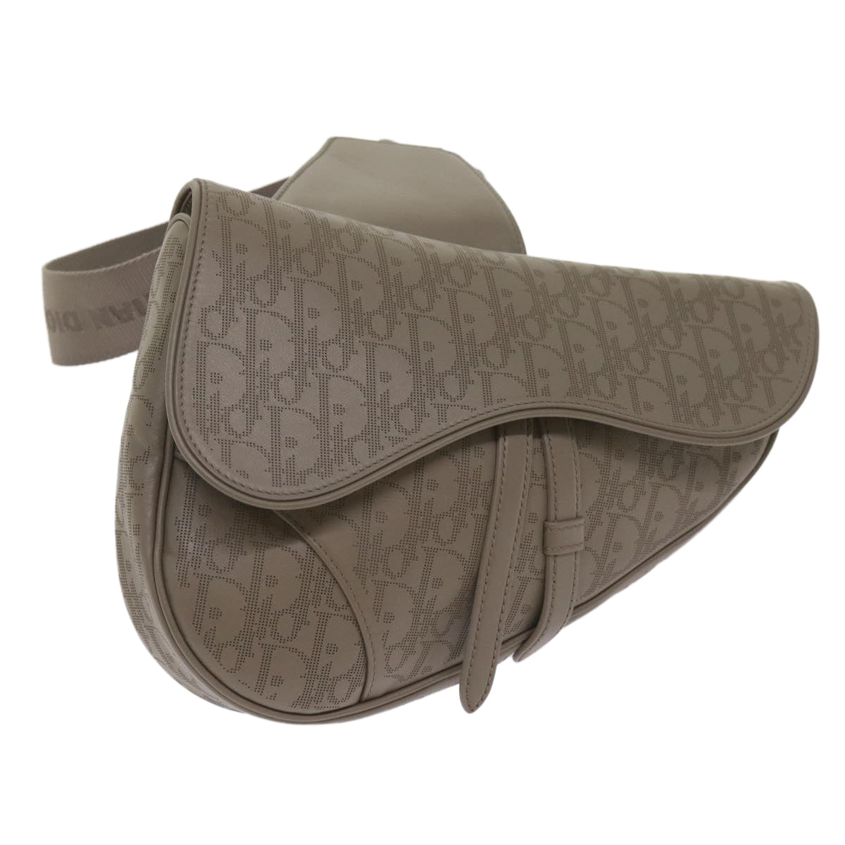 Christian Dior Saddle bag Oblique Trotter Canvas Shoulder Bag Gray Auth 65327A