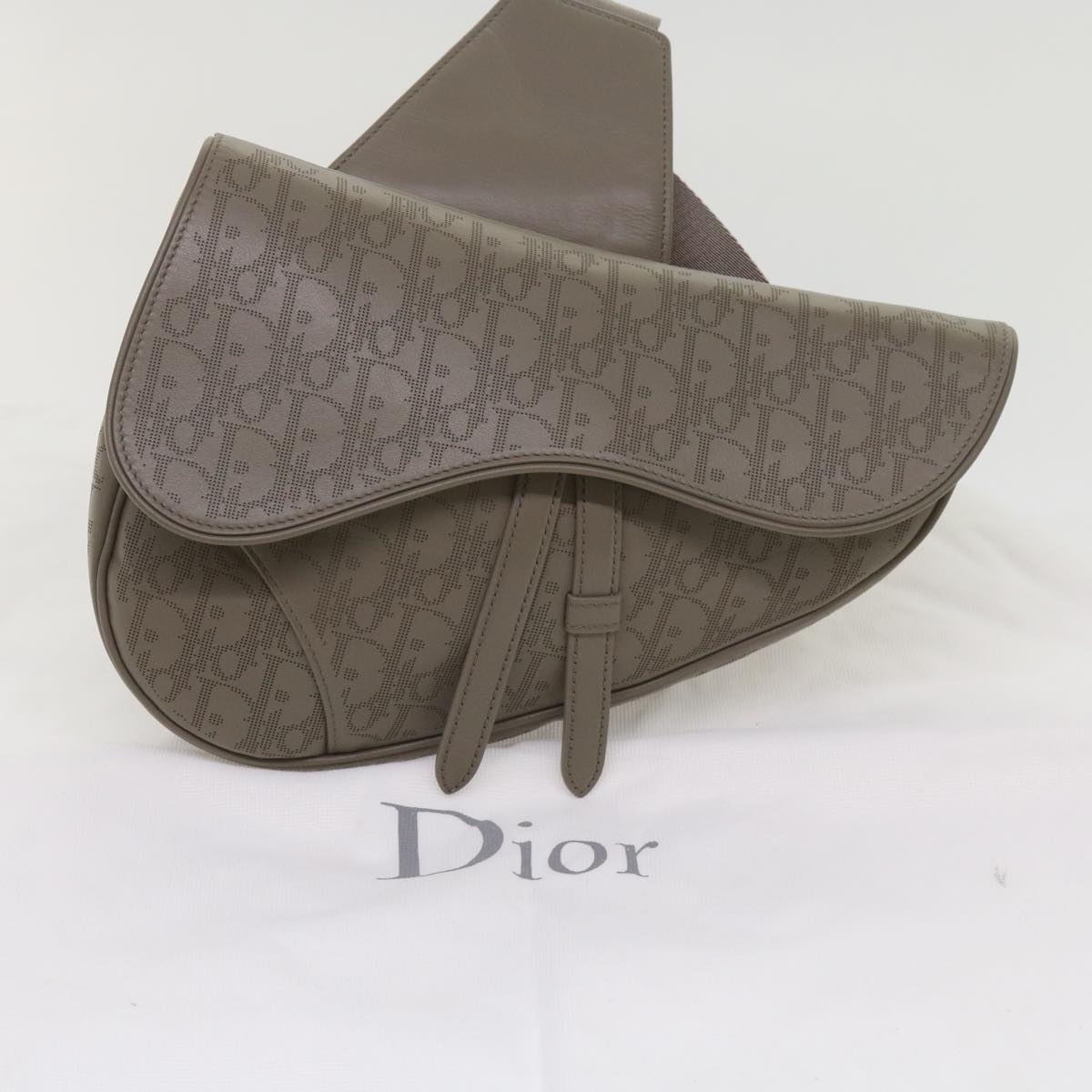 Christian Dior Saddle bag Oblique Trotter Canvas Shoulder Bag Gray Auth 65327A