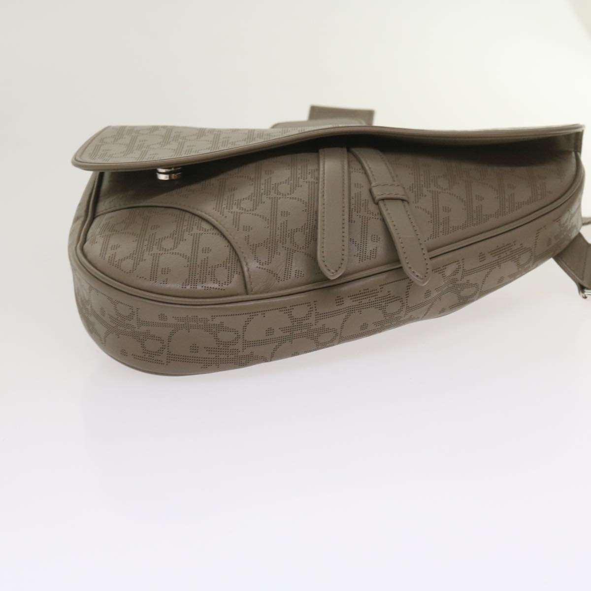 Christian Dior Saddle bag Oblique Trotter Canvas Shoulder Bag Gray Auth 65327A