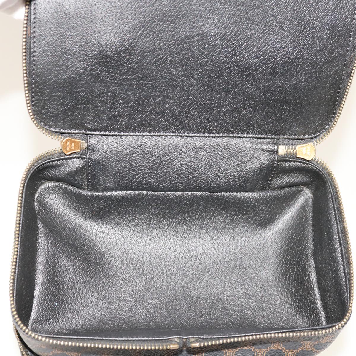 CELINE Macadam Canvas Vanity Cosmetic Pouch PVC Leather Black Auth 65328A