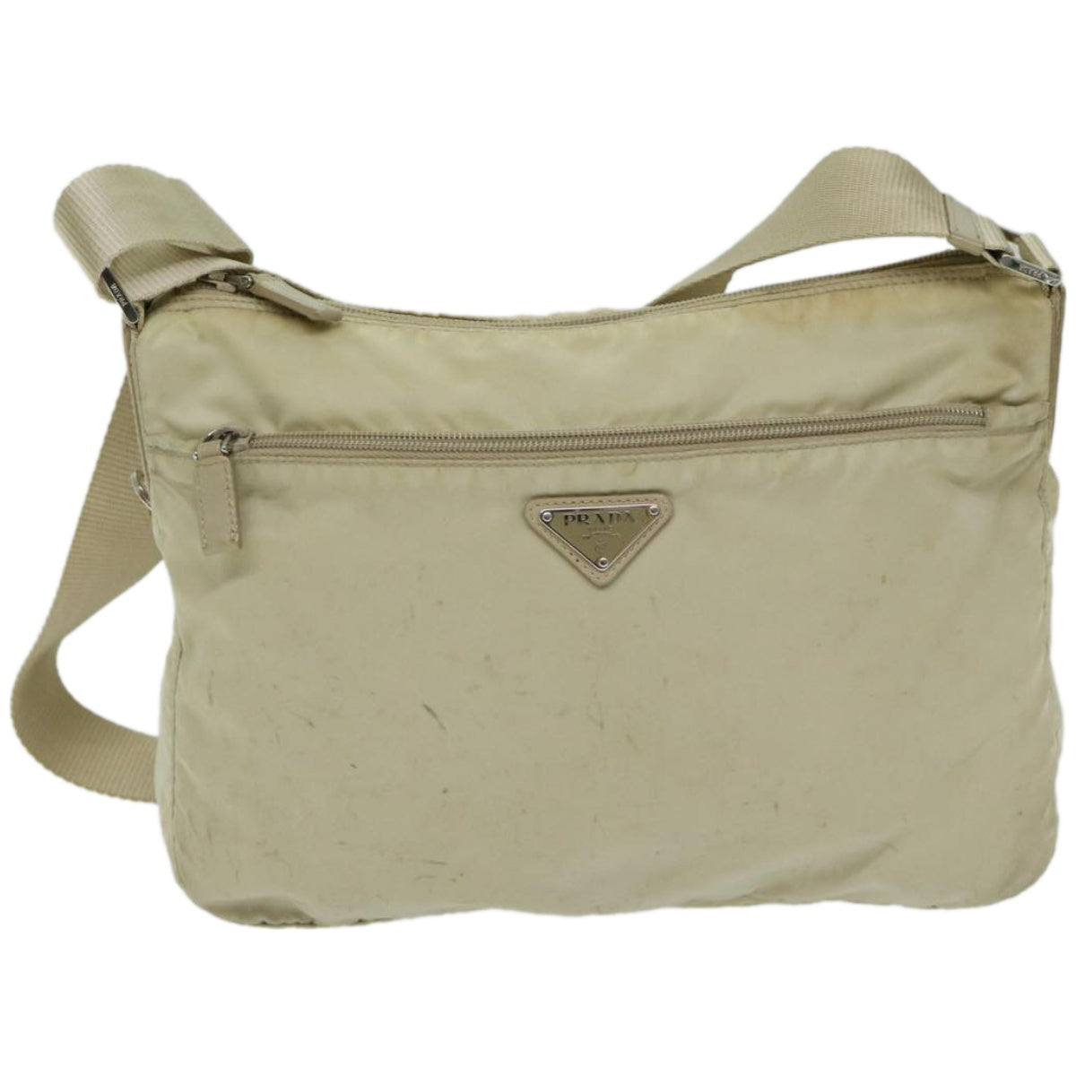 PRADA Shoulder Bag Nylon Beige Auth 65376