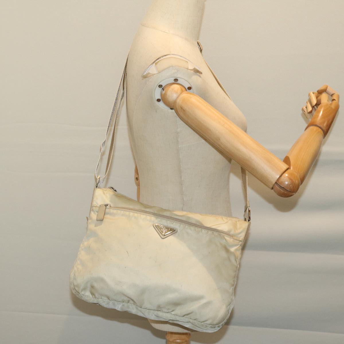 PRADA Shoulder Bag Nylon Beige Auth 65376