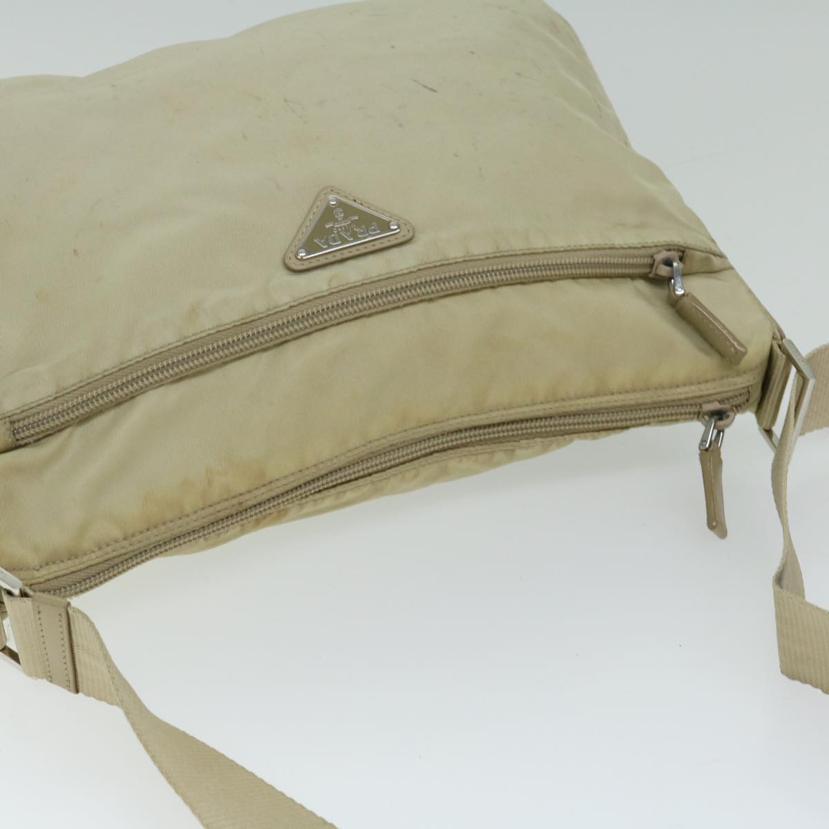 PRADA Shoulder Bag Nylon Beige Auth 65376