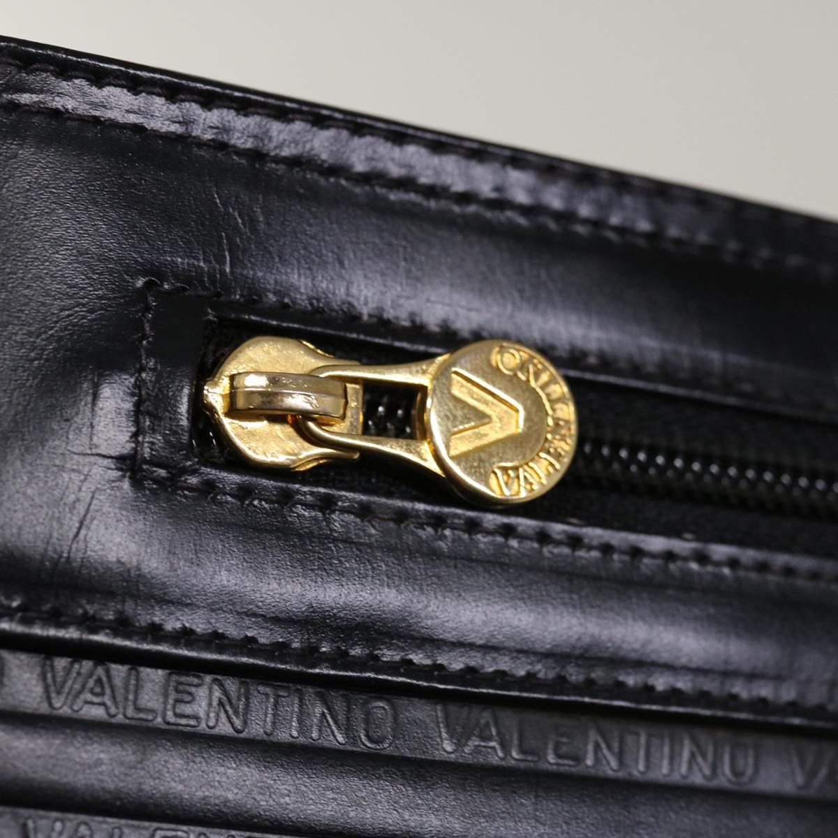 VALENTINO Clutch Bag Leather Black Auth 65385