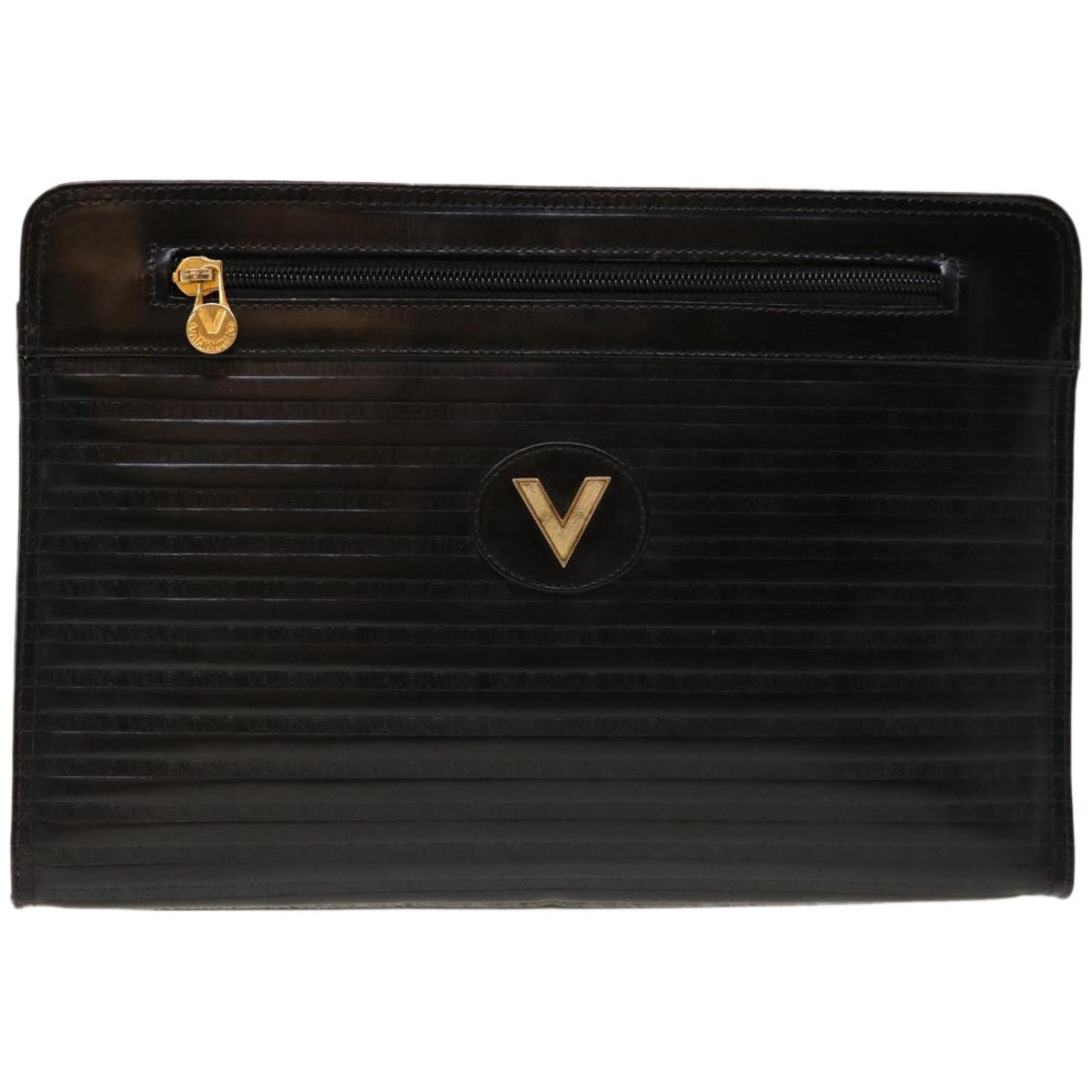 VALENTINO Clutch Bag Leather Black Auth 65385