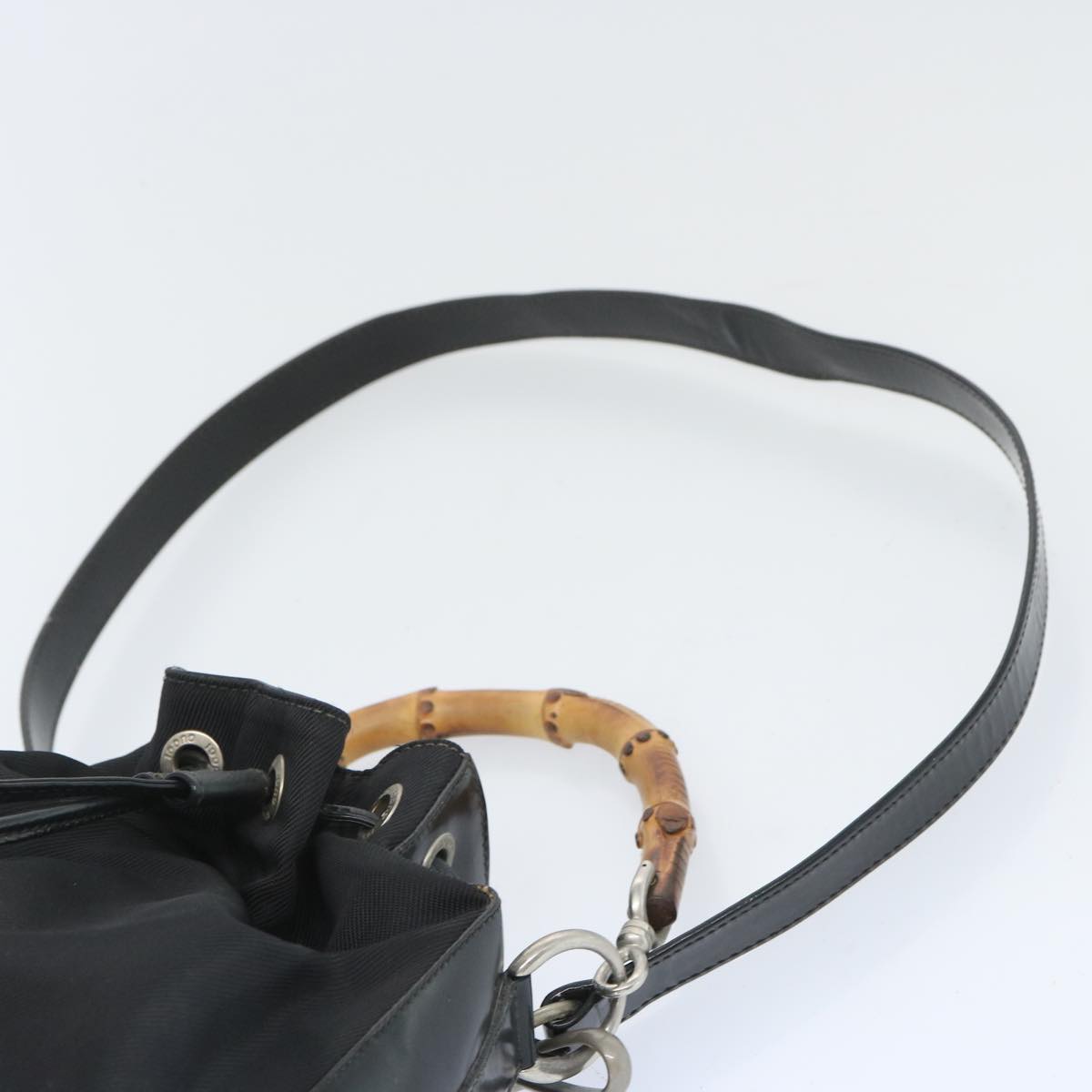 GUCCI Bamboo Shoulder Bag Nylon 2way Black Auth 65386