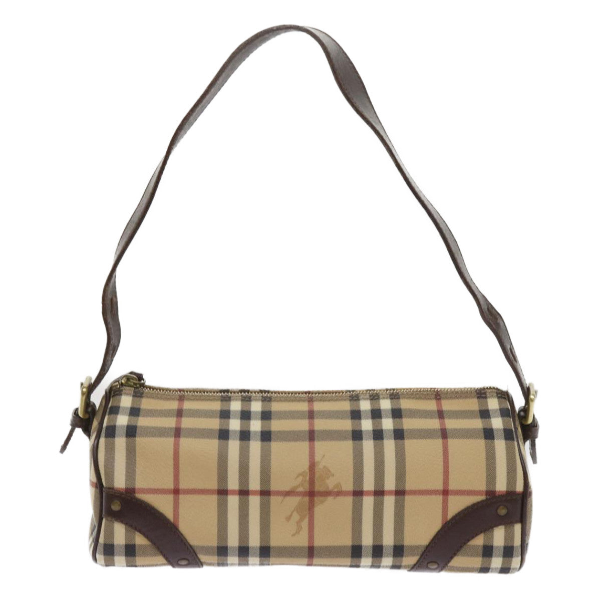 BURBERRY Nova Check Shoulder Bag PVC Leather Beige Auth 65426