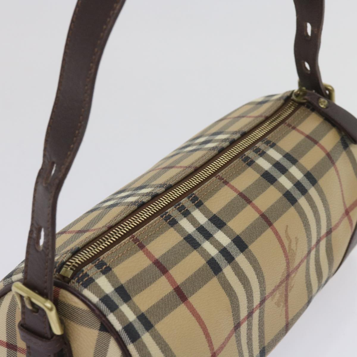 BURBERRY Nova Check Shoulder Bag PVC Leather Beige Auth 65426