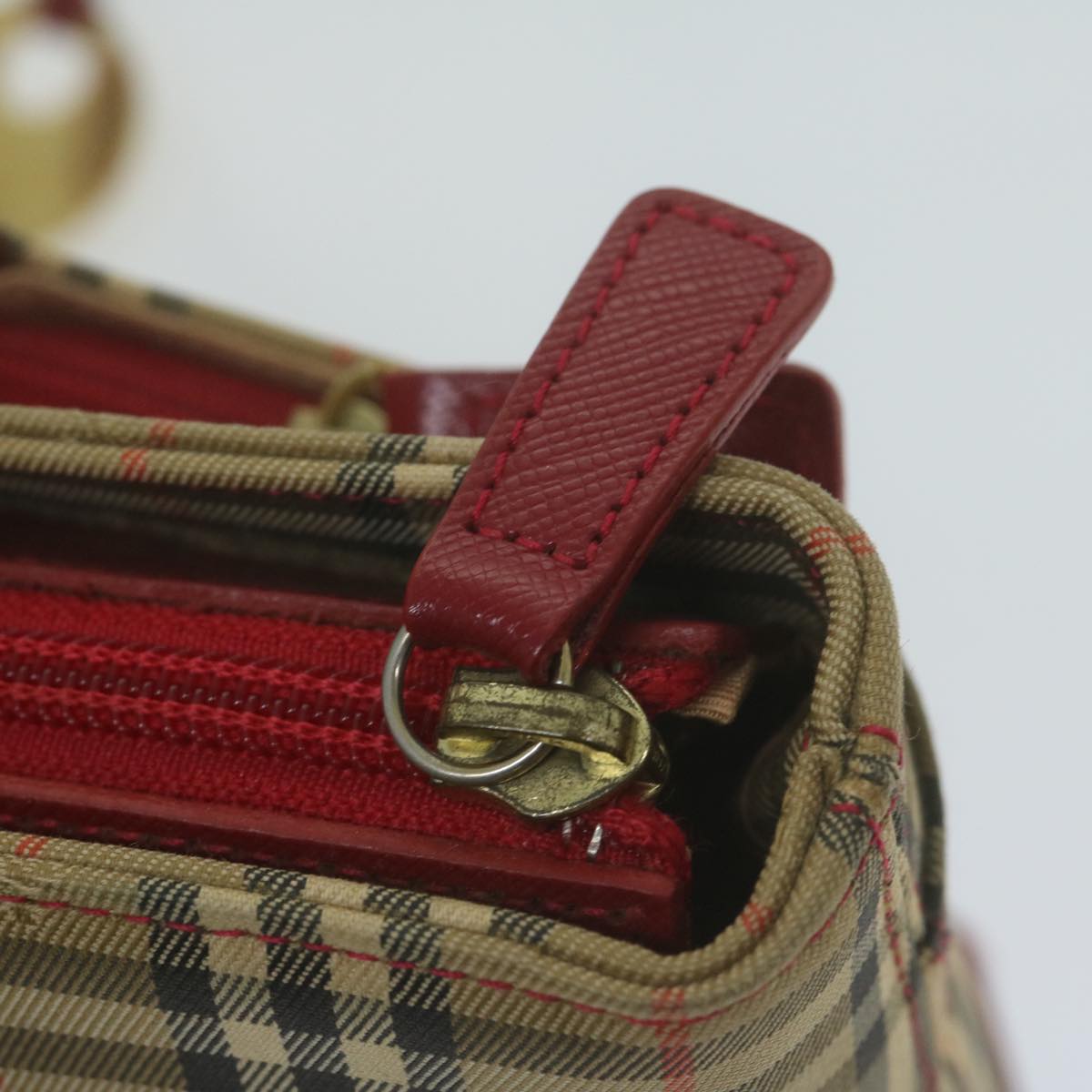 BURBERRY Nova Check Hand Bag Canvas Beige Red Auth 65428