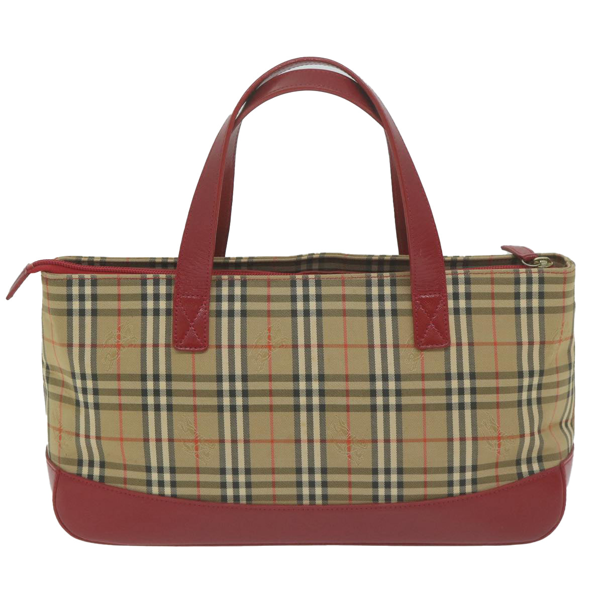 BURBERRY Nova Check Hand Bag Canvas Beige Red Auth 65428