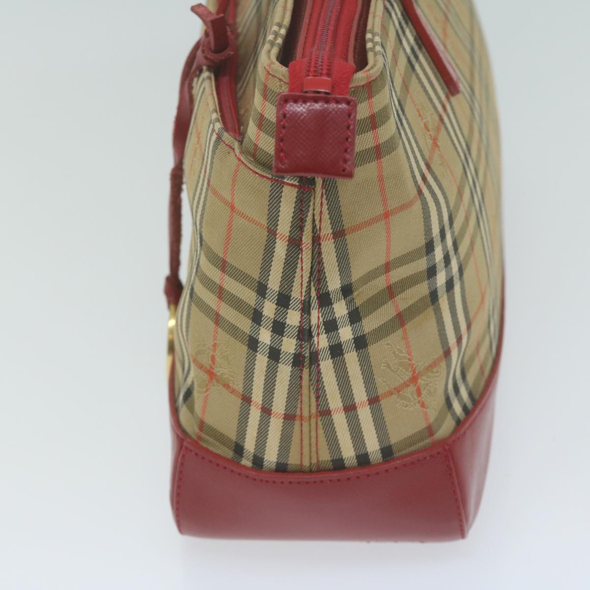 BURBERRY Nova Check Hand Bag Canvas Beige Red Auth 65428