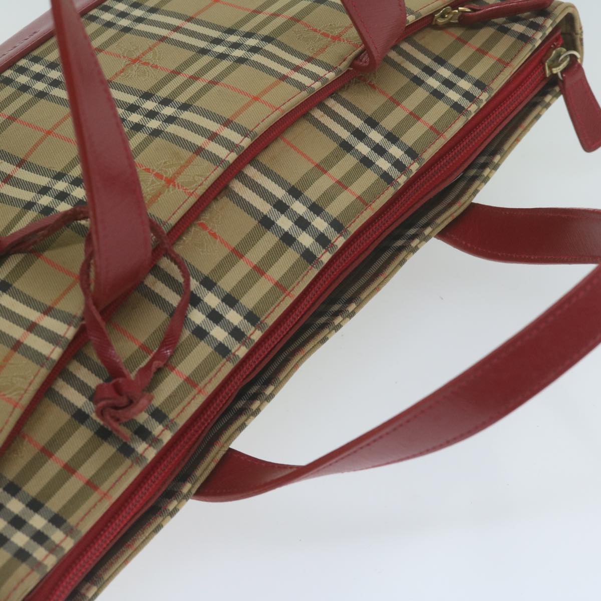 BURBERRY Nova Check Hand Bag Canvas Beige Red Auth 65428