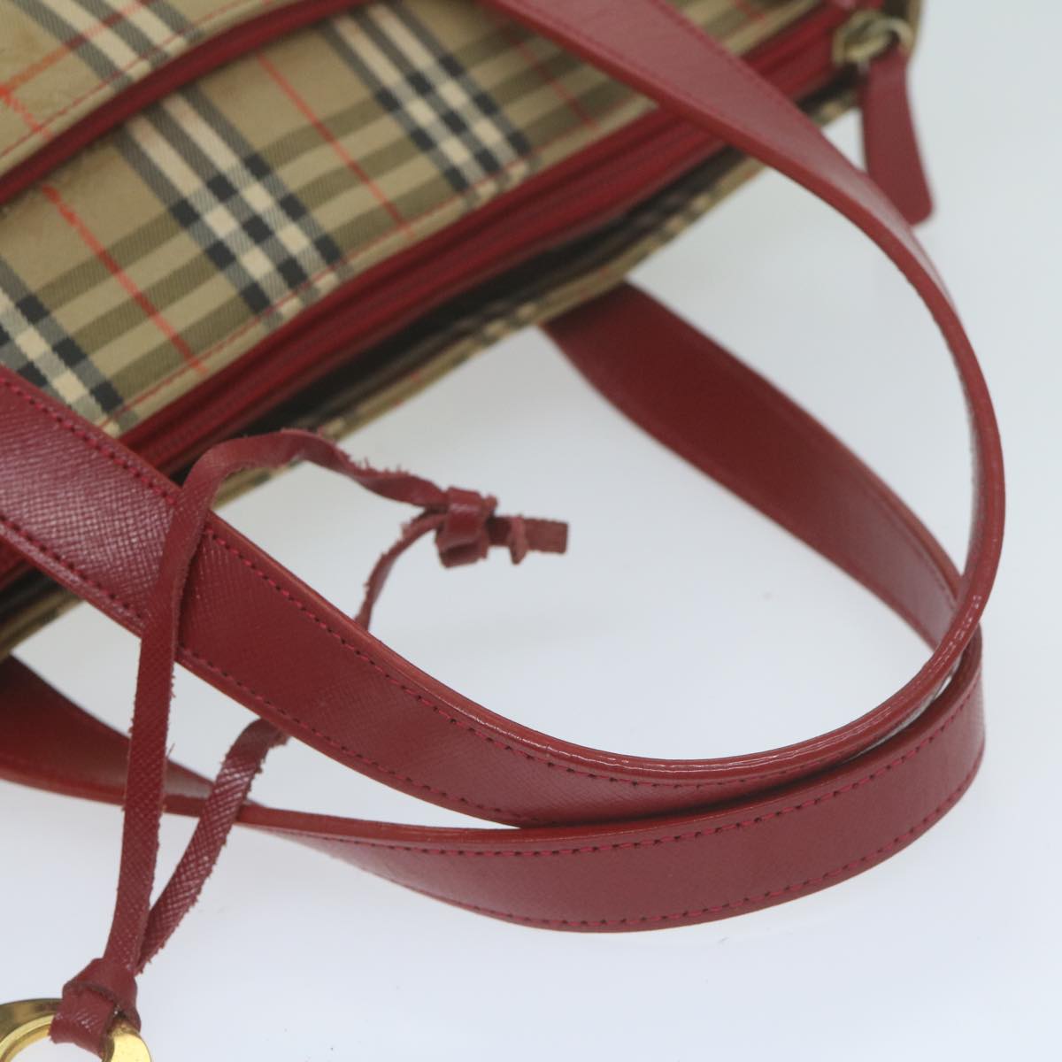 BURBERRY Nova Check Hand Bag Canvas Beige Red Auth 65428