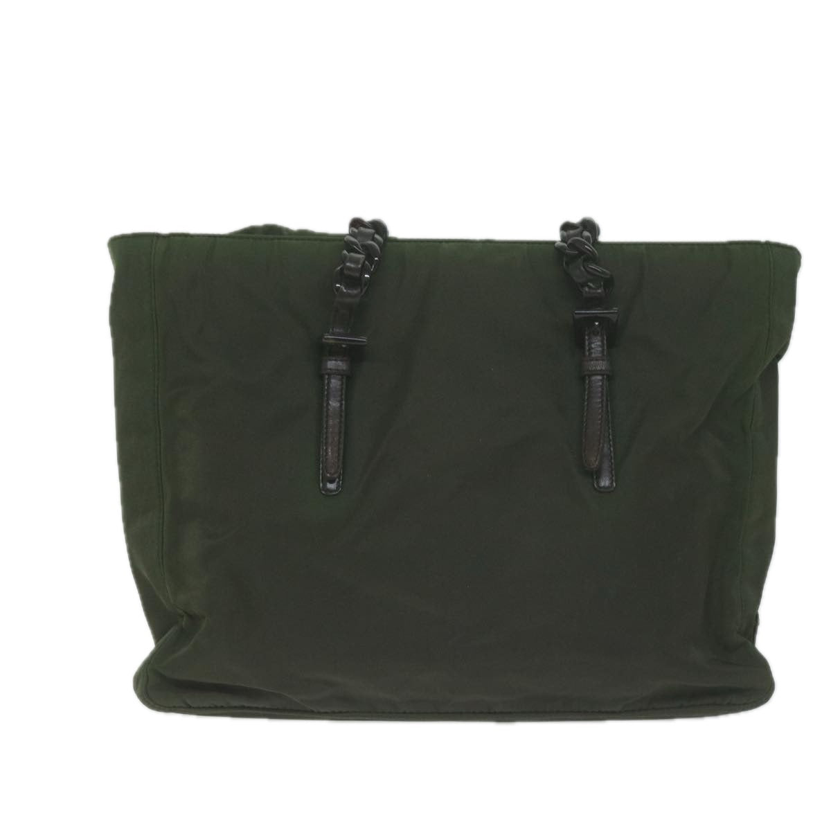 PRADA Chain Tote Bag Nylon Khaki Auth 65437 - 0