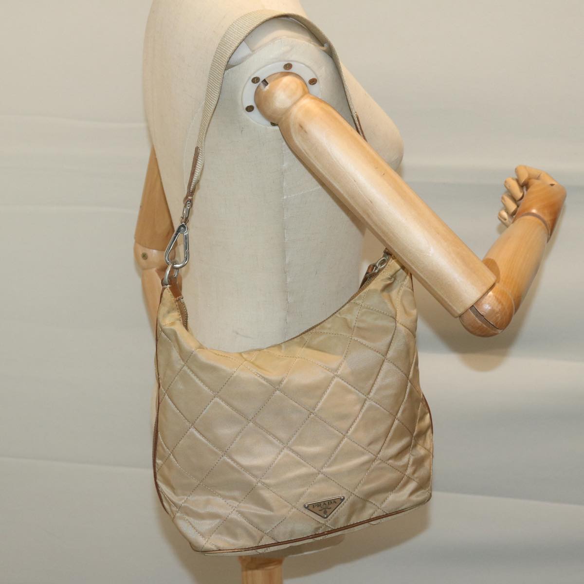 PRADA Shoulder Bag Nylon Beige Auth 65450