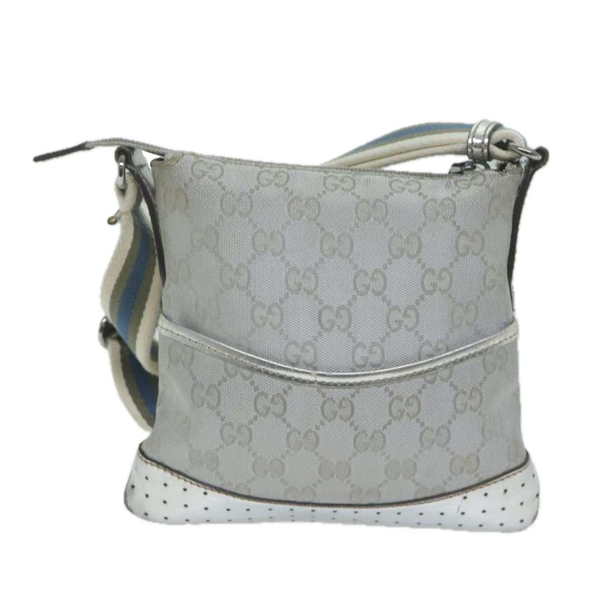 GUCCI GG Canvas Sherry Line Shoulder Bag Silver Blue gray 147671 Auth 65500