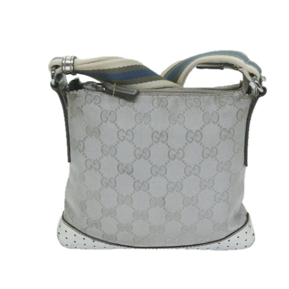 GUCCI GG Canvas Sherry Line Shoulder Bag Silver Blue gray 147671 Auth 65500