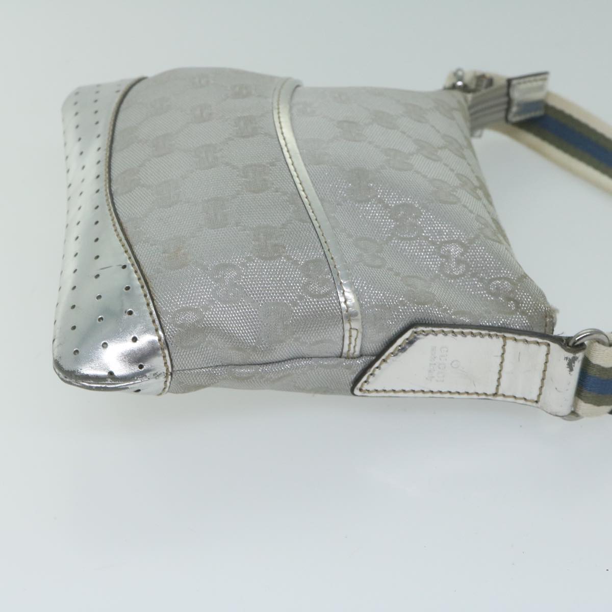 GUCCI GG Canvas Sherry Line Shoulder Bag Silver Blue gray 147671 Auth 65500