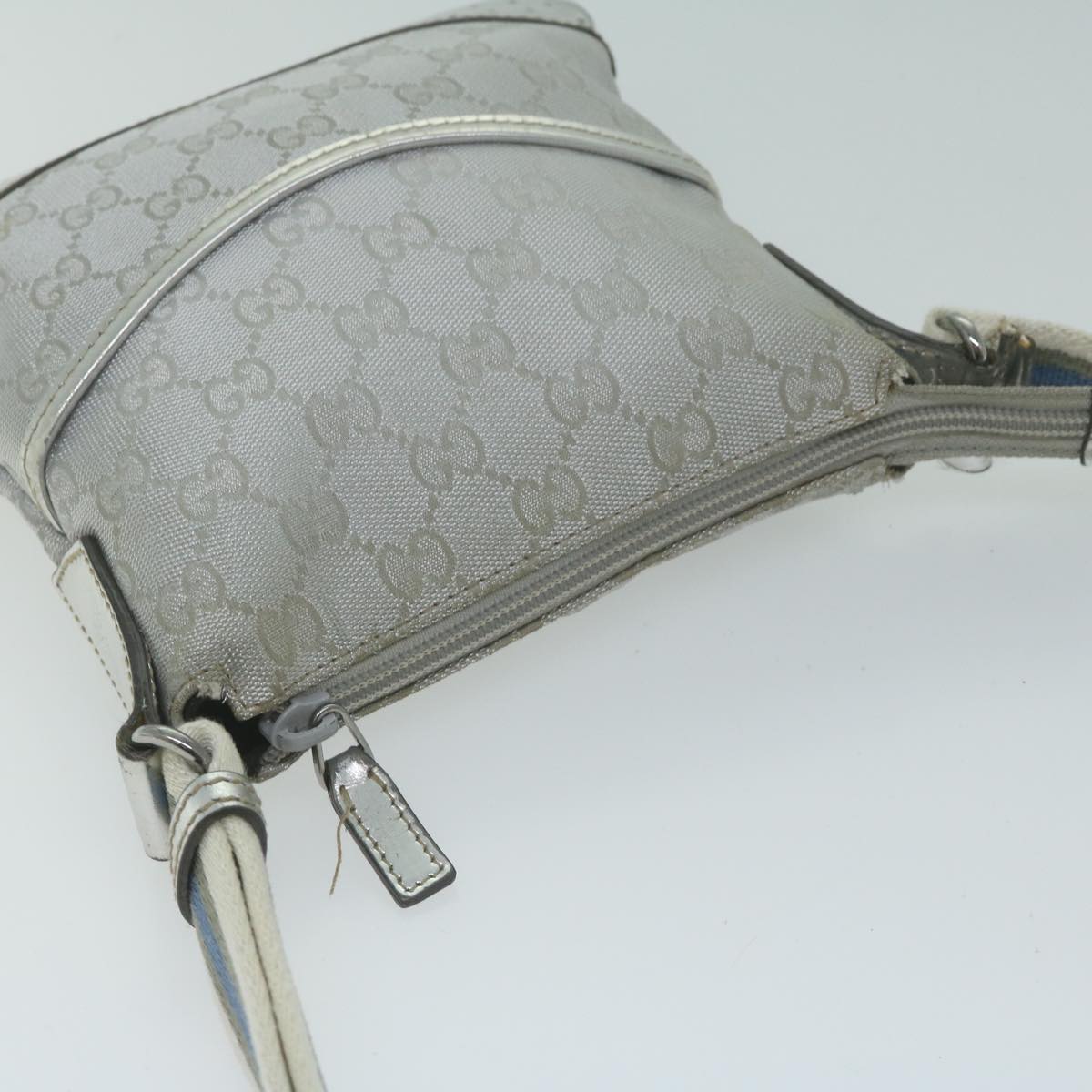 GUCCI GG Canvas Sherry Line Shoulder Bag Silver Blue gray 147671 Auth 65500