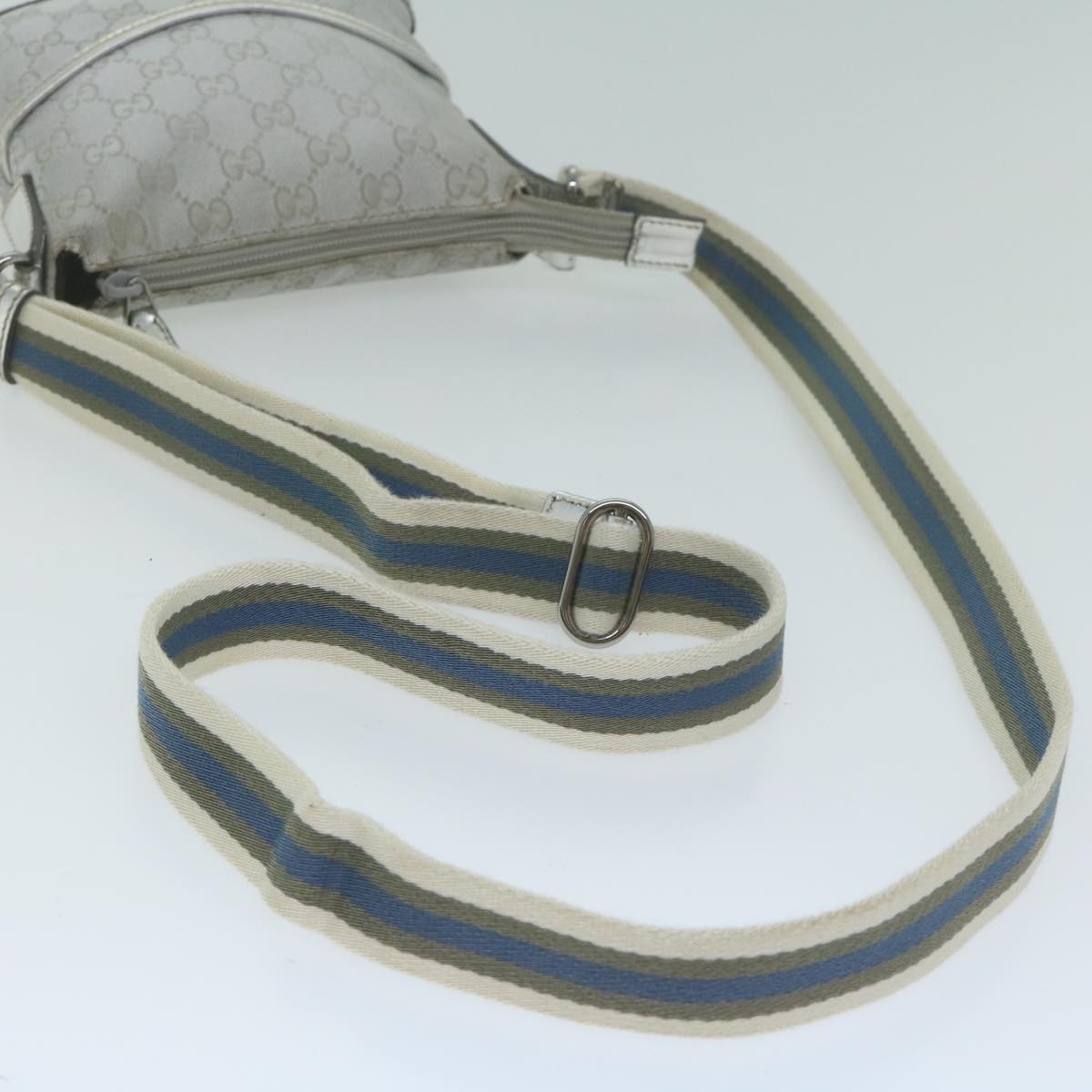 GUCCI GG Canvas Sherry Line Shoulder Bag Silver Blue gray 147671 Auth 65500