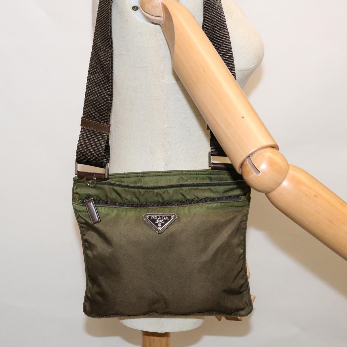 PRADA Shoulder Bag Nylon Khaki Auth 65506