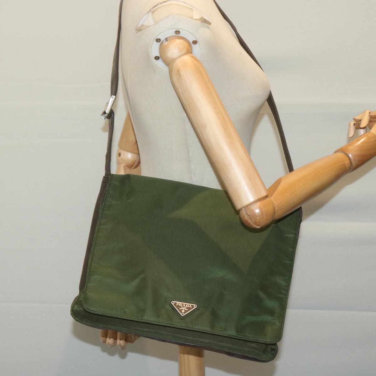 PRADA Shoulder Bag Nylon Khaki Auth 65511