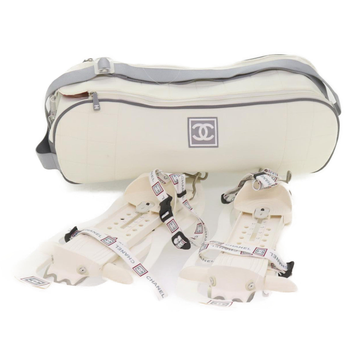 CHANEL Snow Shoes Bag Nylon White Gray CC Auth 65516