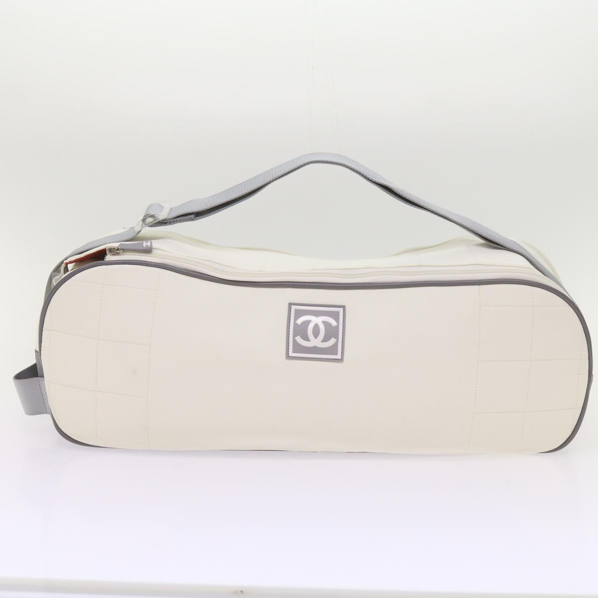 CHANEL Snow Shoes Bag Nylon White Gray CC Auth 65516