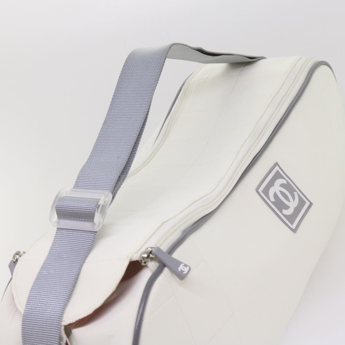 CHANEL Snow Shoes Bag Nylon White Gray CC Auth 65516