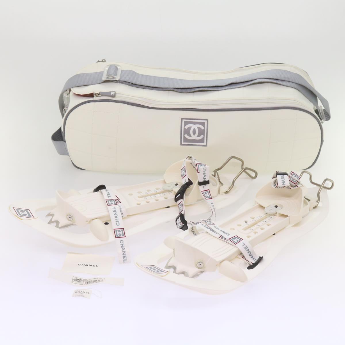 CHANEL Snow Shoes Bag Nylon White Gray CC Auth 65516